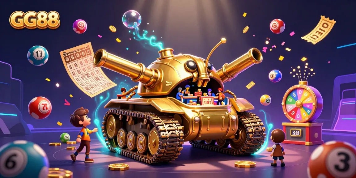 Experience thrill with GG88 in a vivid casino scene featuring festive lottery elements!