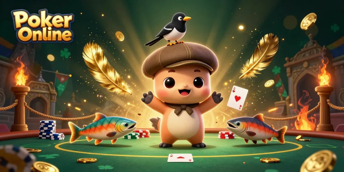 Engage in Poker Online with this vibrant 3D image featuring lively characters and poker elements.