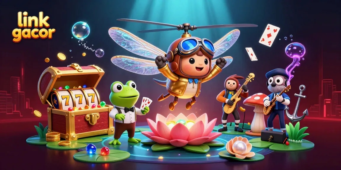 Engage with the thrilling world of link gacor featuring vibrant 3D casino characters amidst colorful game elements.
