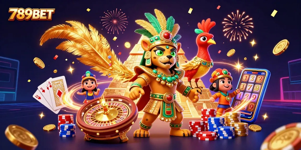 Win big at 789BET with thrilling games and dazzling elements in an ultra-detailed casino scene.