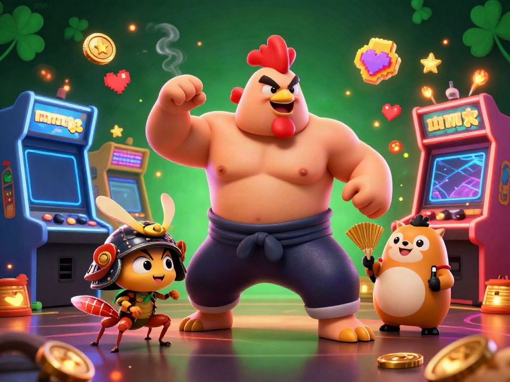 Experience thrilling gameplay at mm88 with a vibrant casino scene featuring powerful sumo wrestler and samurai cricket.