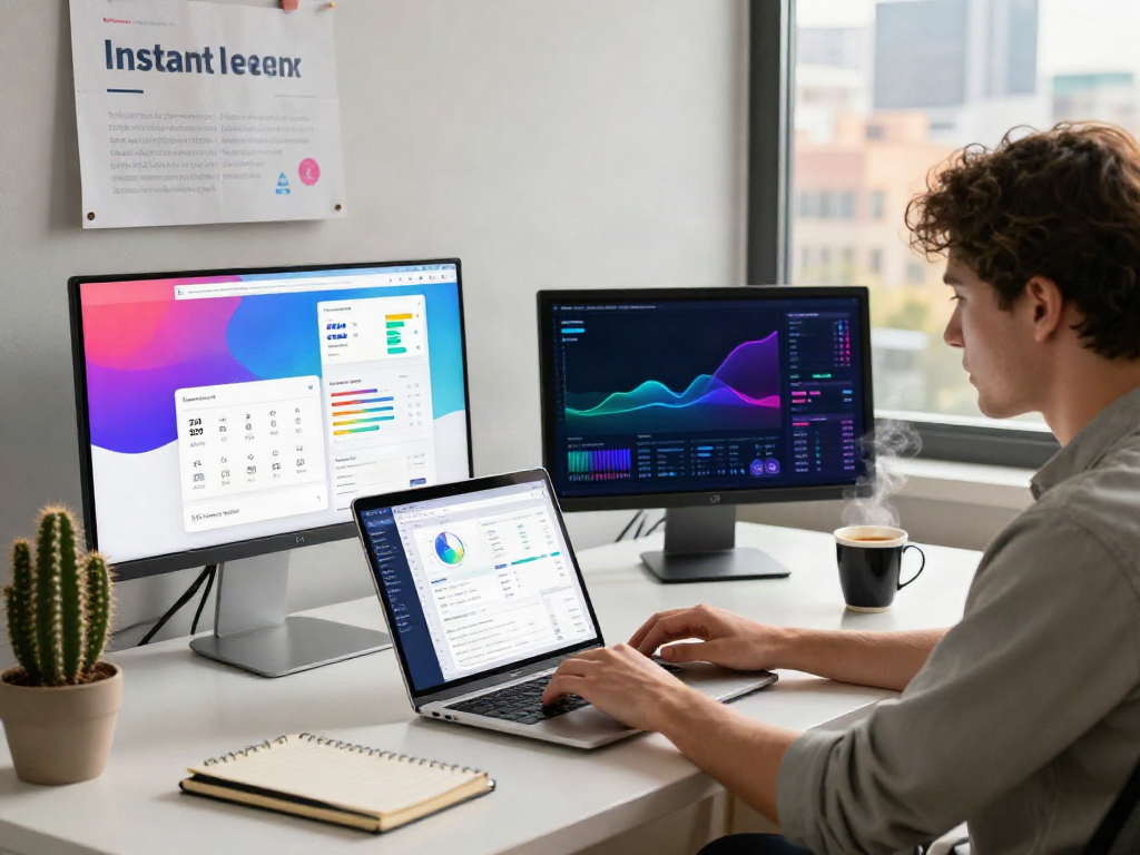 Digital marketer analyzing instant indexing strategies at a modern workspace.