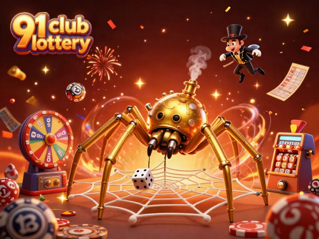 Experience the excitement of the 91 club lottery with a captivating 3D illustration featuring vibrant gaming elements.