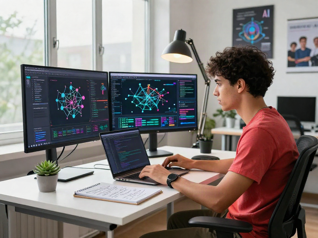 Data scientist exploring juicy AI algorithms in a modern workspace