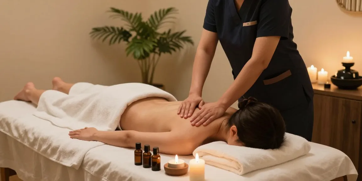 길동출장안마 therapy scene with a therapist giving a calming massage.