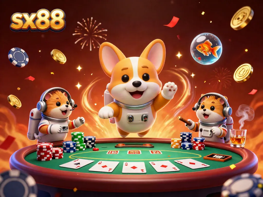 Join the space adventure with sx88 as the astronaut corgi spins amidst colorful casino elements!