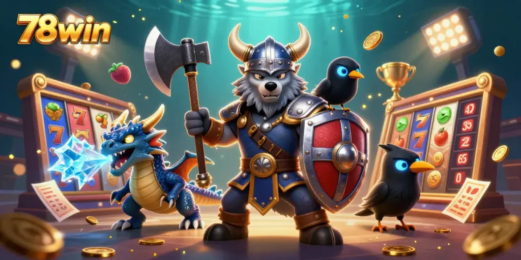 Engage in exciting gameplay with 78win as Viking warrior, dragon, and raven define the adventure.