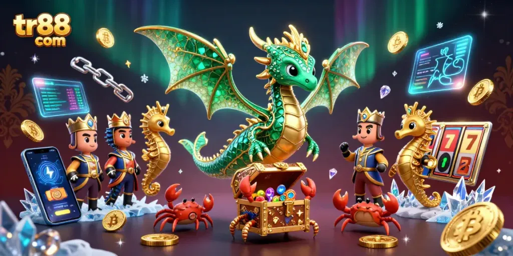 Experience thrilling gameplay with tr88 com's breathtaking sea dragon scene adorned with crypto elements.