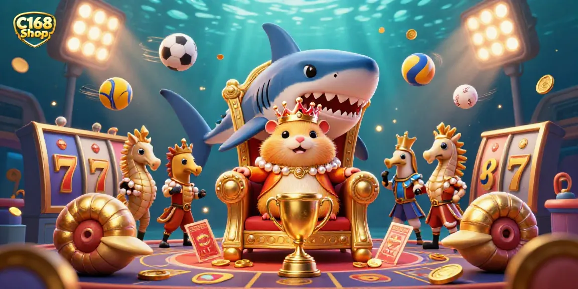 Engage in exciting gaming adventures at C168 Shop with a vibrant 3D casino scene showcasing dynamic characters and remarkable elements.