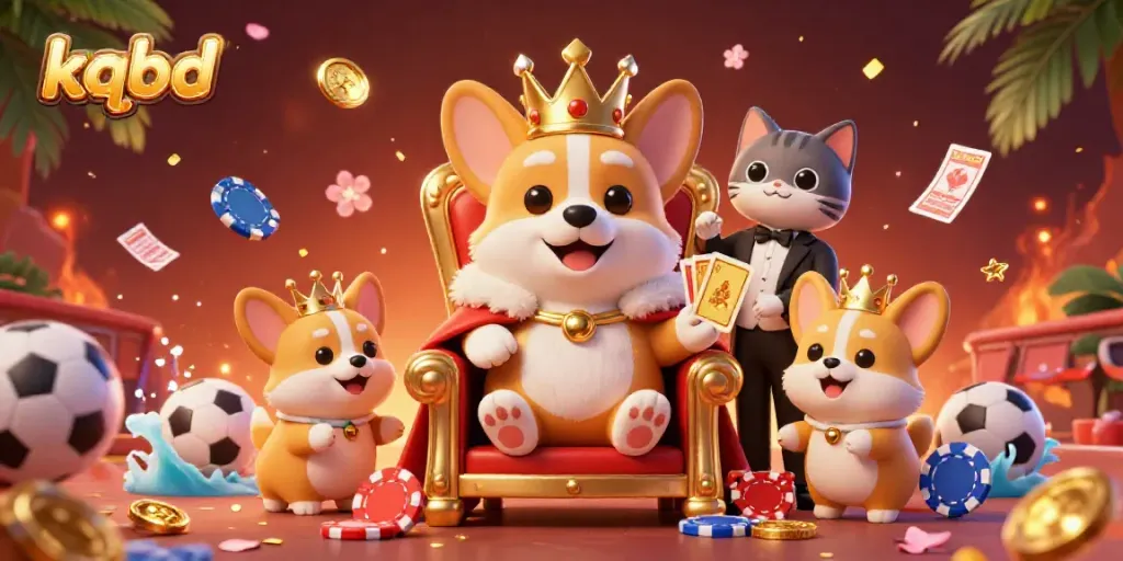 Experience thrilling sports betting dynamics with kqbd, showcasing corgis in a vibrant gambling fantasy.