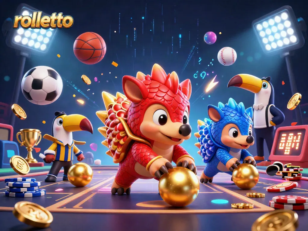 Engage in thrilling gameplay with Rolletto as pangolins bowl through golden poker chips.
