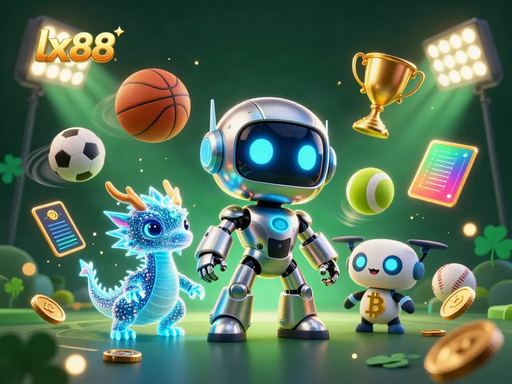 Experience thrilling gaming with lx88's vibrant 3D casino illustration showcasing exciting sports betting elements and characters.