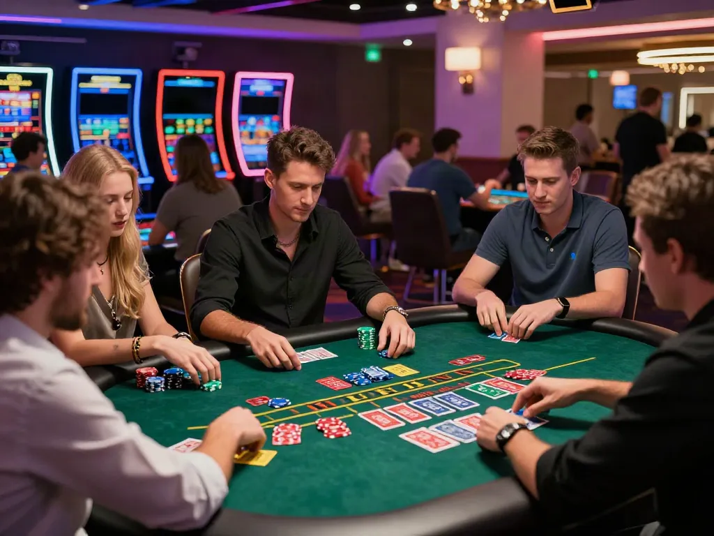 Players enjoying games at new casinos not on GamStop with vibrant atmosphere.