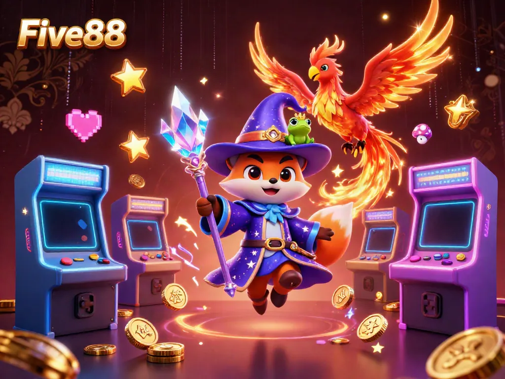 Experience exciting gaming at Five88 with mystical characters and vibrant casino elements in 3D.