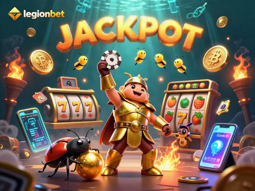 Experience legionbet's thrilling gameplay with the victorious hercules beetle and jackpot celebration scene.