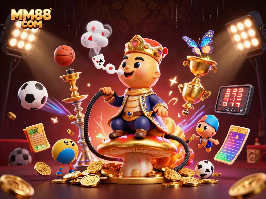 Experience the vibrant world of MM88 COM with detailed 3D casino elements and dynamic sports action.