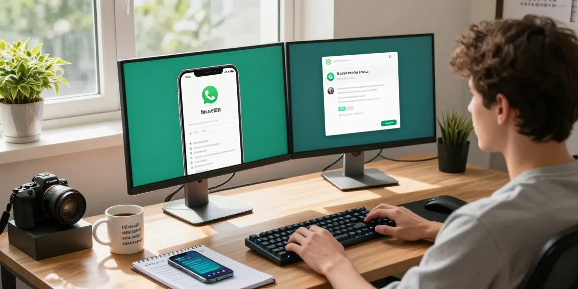 Engaging user working on WhatsApp電腦版 in a modern workspace with tech tools.