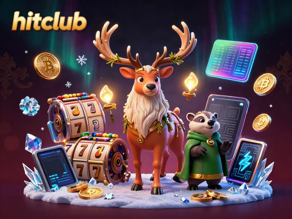 Play exciting games at hitclub with 3D fantasy characters amidst slots and crypto coins.