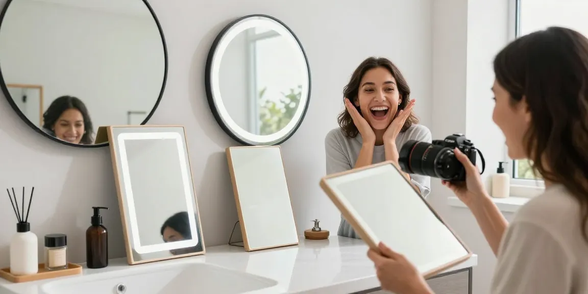 oglinada baie mirror display for online shopping showcasing product reviews, best deals and e-commerce platform.