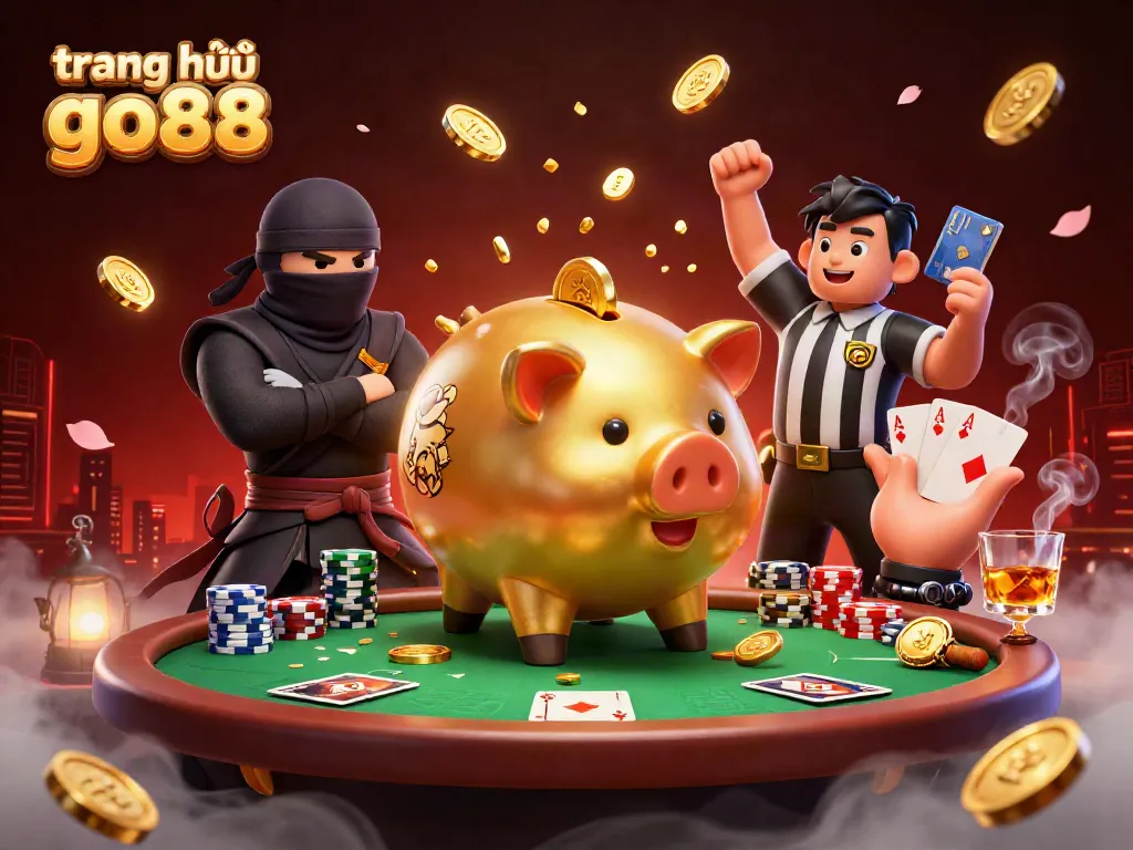 Engage in thrilling play at trang chủ go88 with dynamic 3D characters, golden coins, and poker elements.