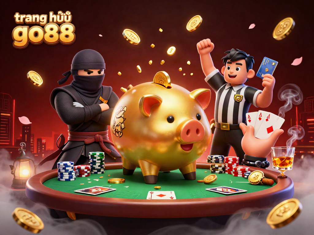 Engage in thrilling play at trang chủ go88 with dynamic 3D characters, golden coins, and poker elements.