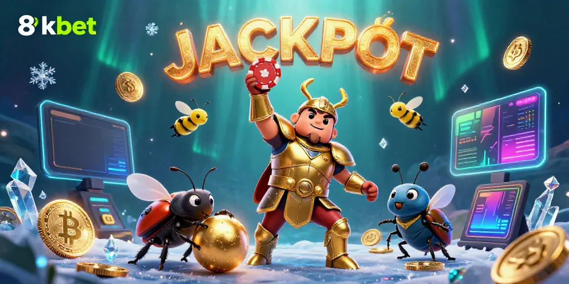 Experience gaming triumph with 8xbet as hercules beetle lifts a poker chip surrounded by digital riches.
