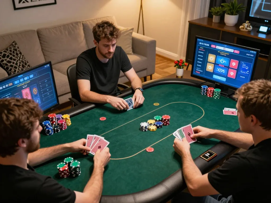iwin club players engage in an exciting online poker game with colorful chips visible