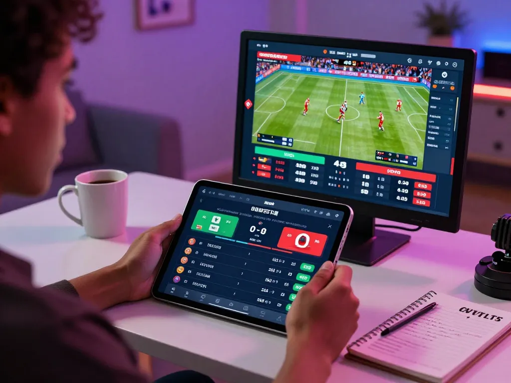 Betting on sports through go8 app in a modern home setup with dynamic sports displays.
