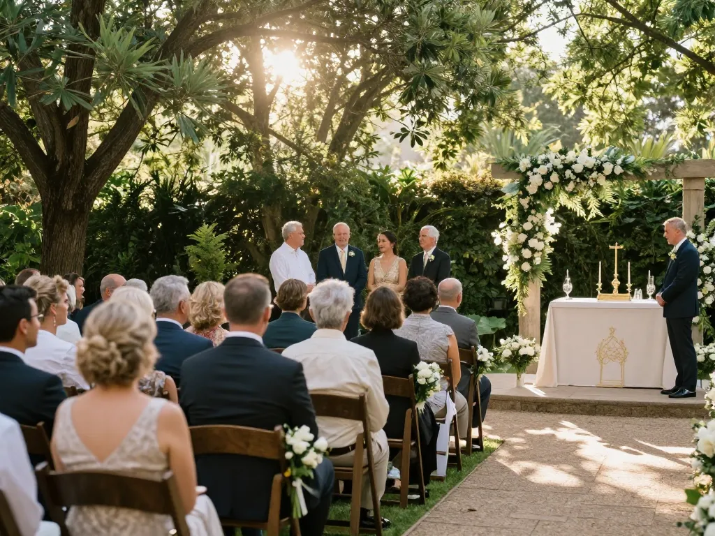 rokok88 showcases a beautiful outdoor religious wedding venue with floral decor and serene atmosphere