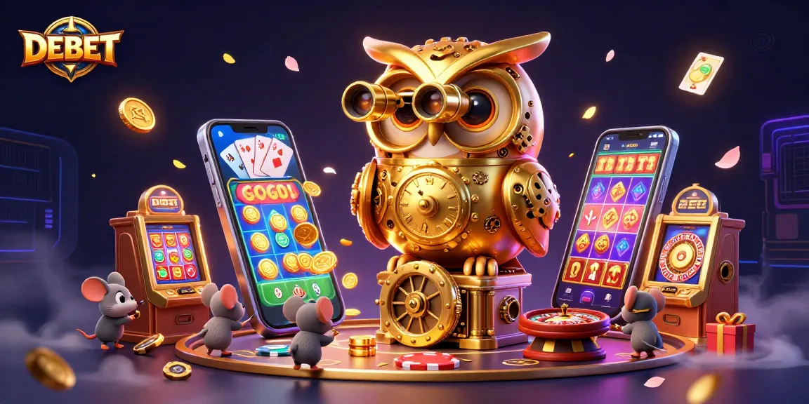 Experience lively gameplay at DEBET with a vibrant scene of cartoon characters in a bustling casino.