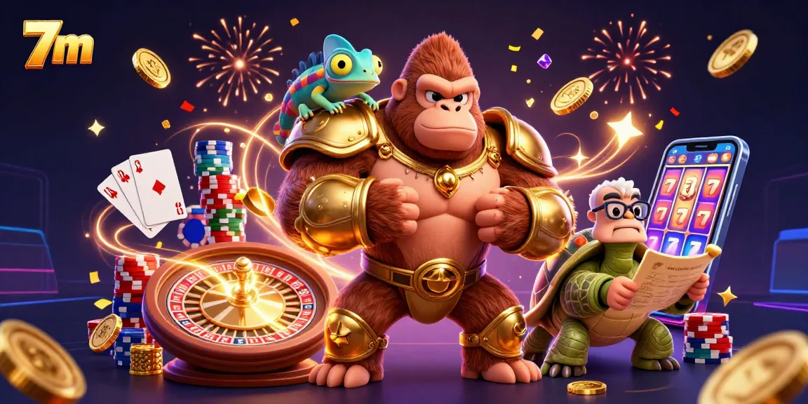 Experience 7m live betting with dynamic characters and gambling action in a vibrant casino scene.