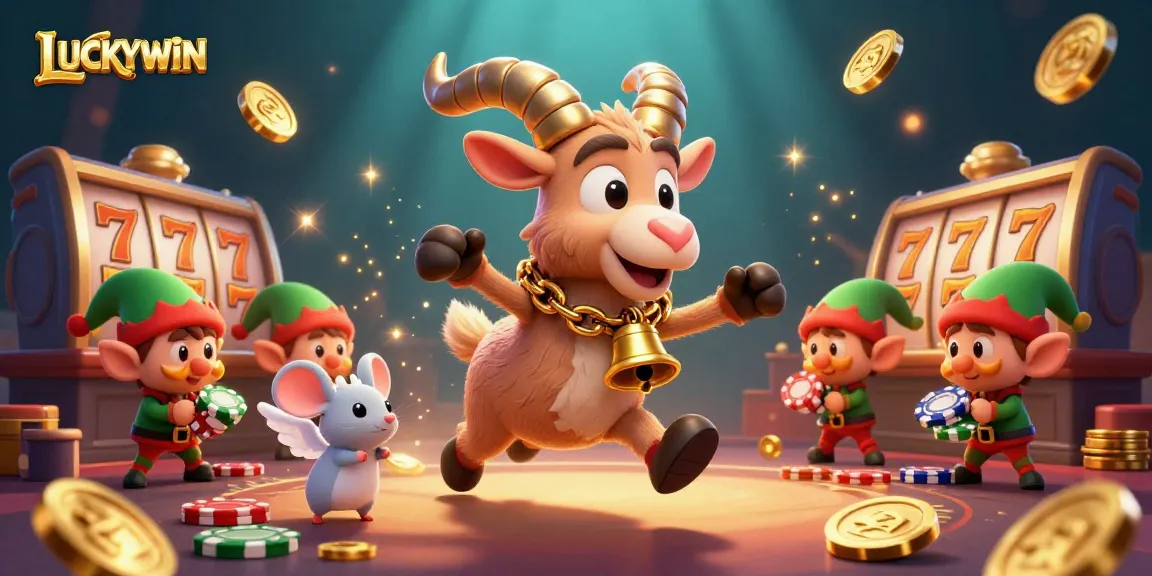 Join the action at LUCKYWIN with Krampus and friends amidst a lively casino scene.