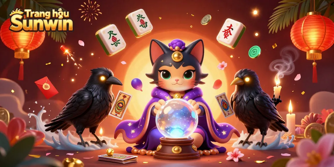 Experience thrilling gameplay at Trang chủ Sunwin with a mystical scene featuring a fortune teller cat and raven.