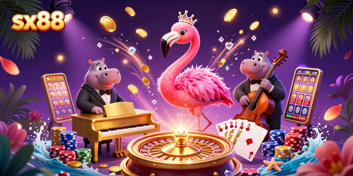 Spin and win with sx88 in a vibrant casino scene featuring dazzling characters and game elements.
