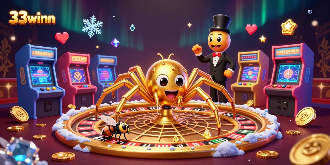 Experience thrilling bets at 33winn with a golden spider spinning a roulette wheel web in an immersive casino scene.